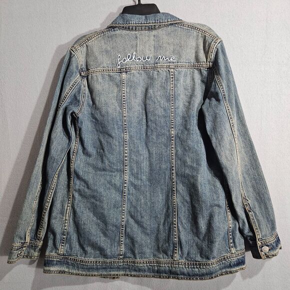 Avec Les Filles S Follow Me Jean Jacket Long Line Aged Denim Boho - Picture 4 of 9